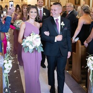 David's Bridal One Shoulder Mauve Dress